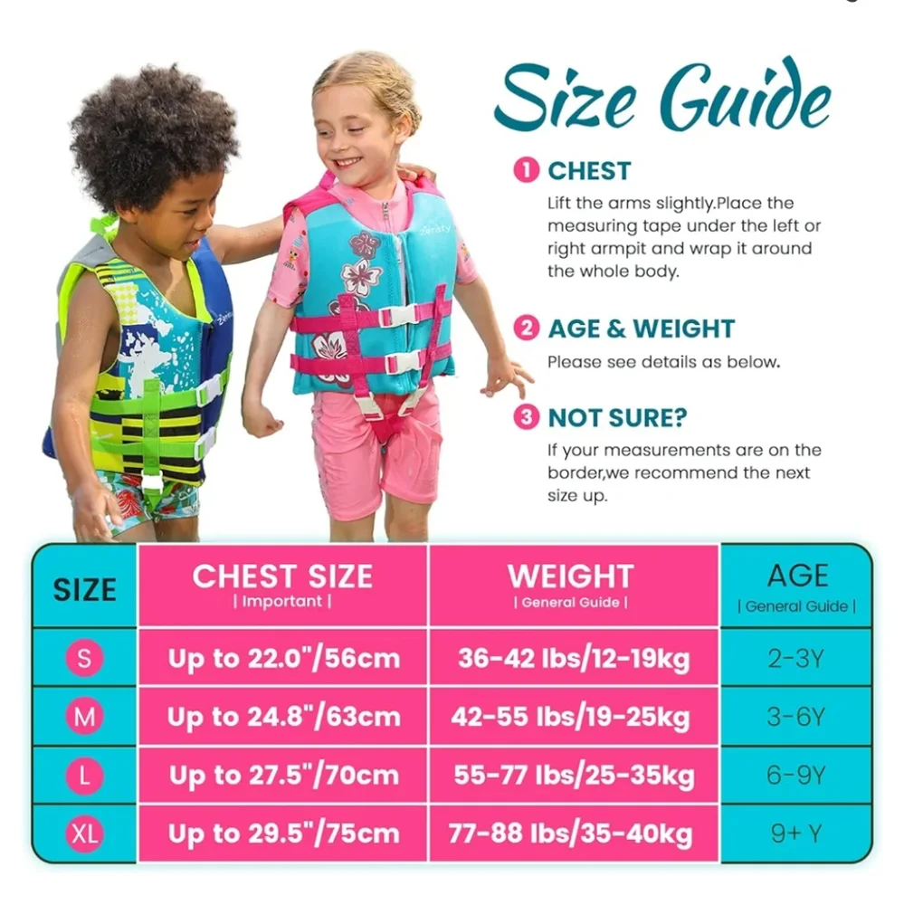 Zeraty Toddler Swim Vest Neoprene Kids Float Jacket Swimming Aid